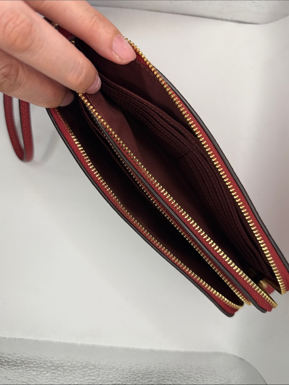 Coach Brown Signature Canvas Wristlet with Red Trim - Picture 7 of 8